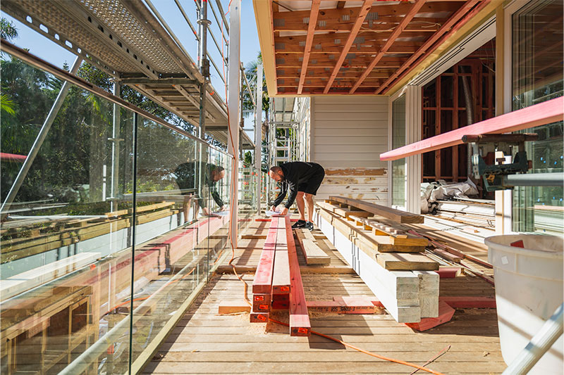 Building installing a wooden frame